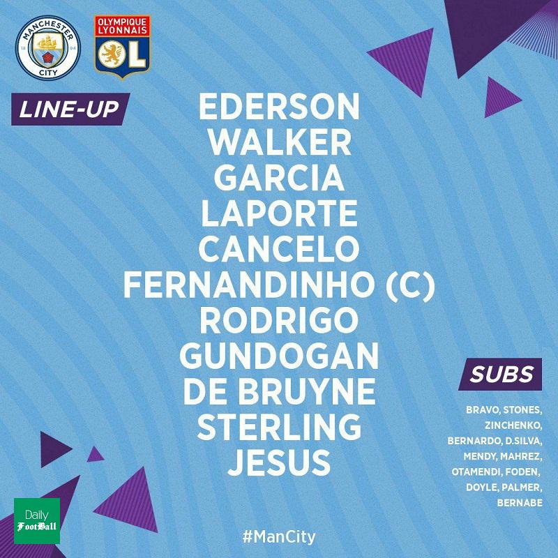 ترکیب منچسترسیتی مقابل لیون برای بازی امشب 25 مرداد 99