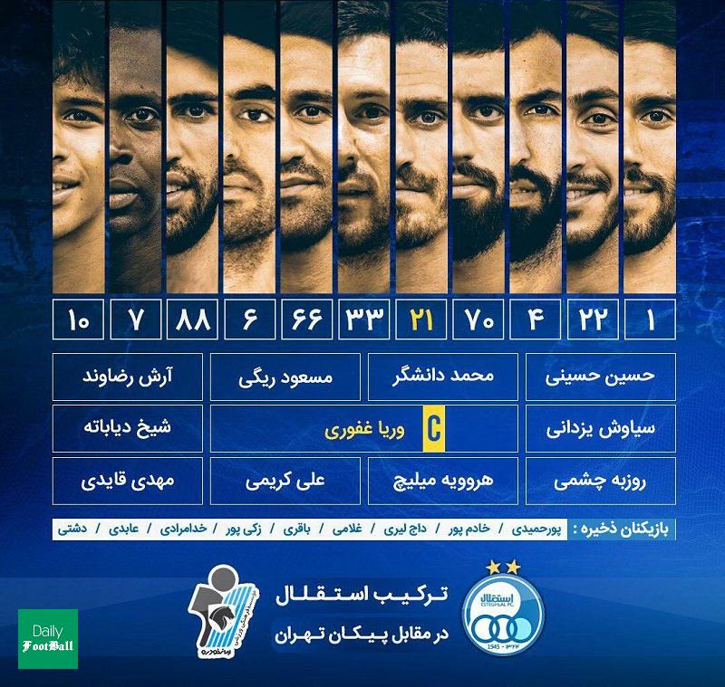 ترکیب استقلال مقابل پیکان برای بازی امشب 25 مرداد 99