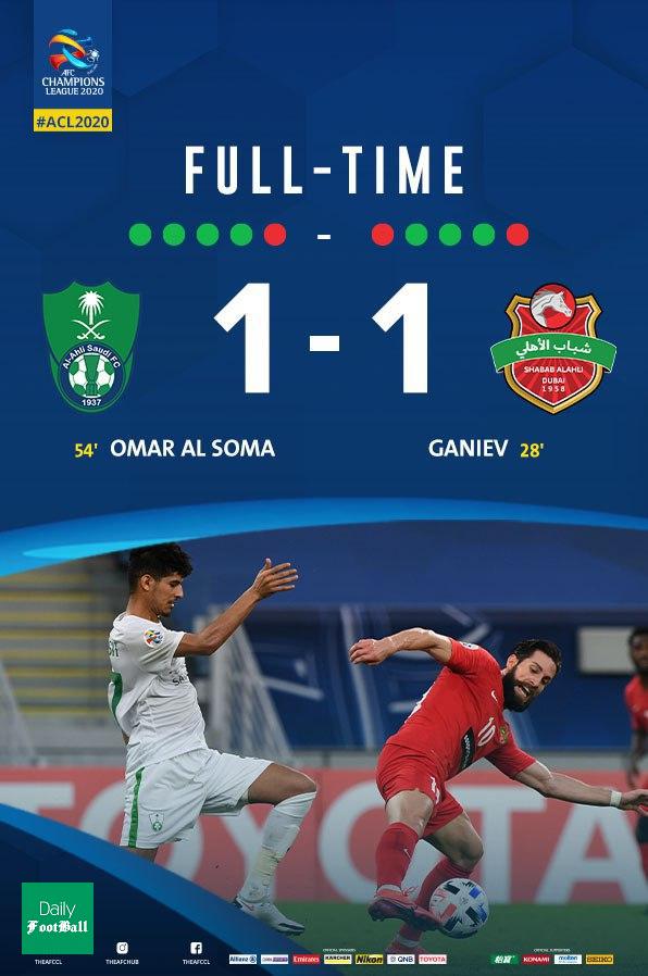 نتیجه بازی الاهلی عربستان و شباب الاهلی امارات در یک هشتم نهایی لیگ قهرمانان آسیا