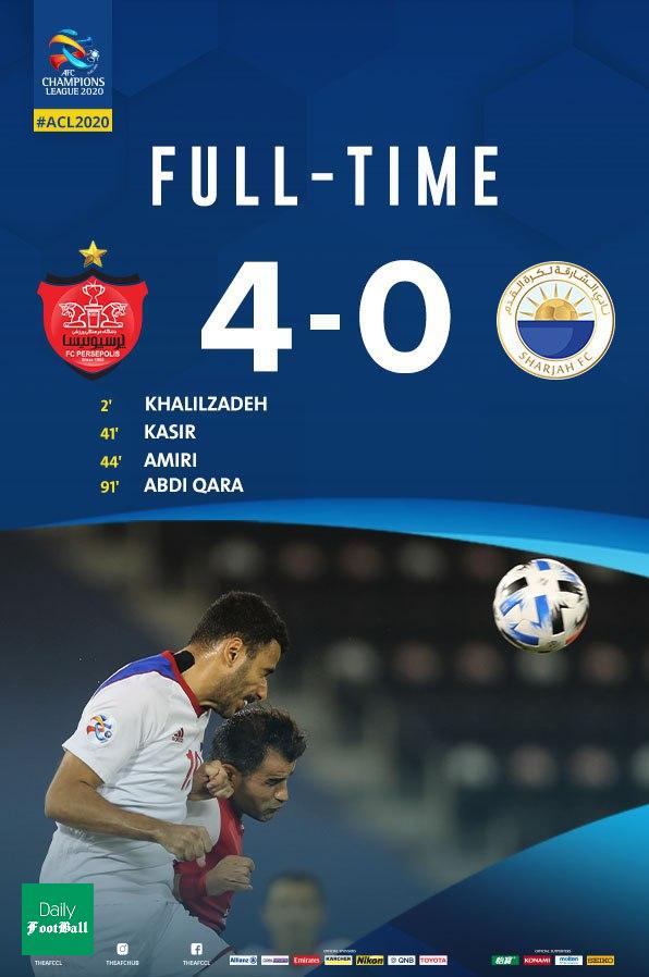 نتیجه بازی پرسپولیس و الشارجه امشب پنجشنبه 3 مهر 99 + جدول گروه C لیگ قهرمانان آسیا
