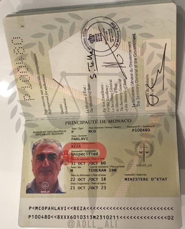 عکس| گروه هکری «عدل علی» منتشر کرد؛ پاسپورت رضا پهلوی و همسرش بدون نامی از ایران | دیلی فوتبال