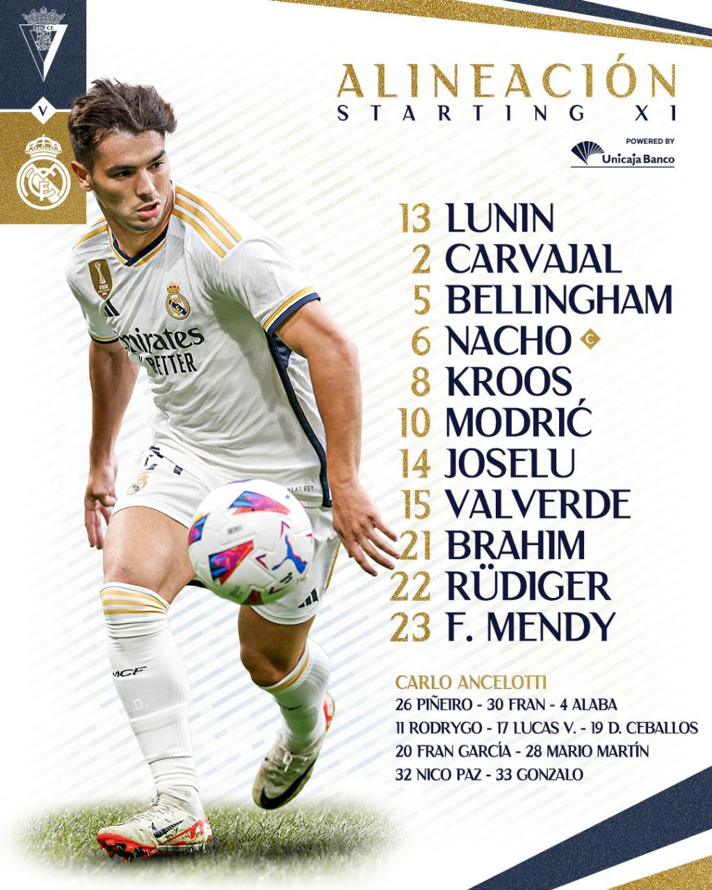 ترکیب رئال مادرید مقابل کادیز برای بازی امشب 5 آذر 1402 | دیلی فوتبال