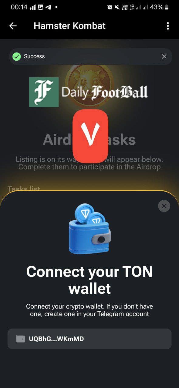 عکس| نحوه اتصال بازی همستر کمبت تلگرام به کیف پول تون کیپر + آموزش تصویری | دیلی فوتبال