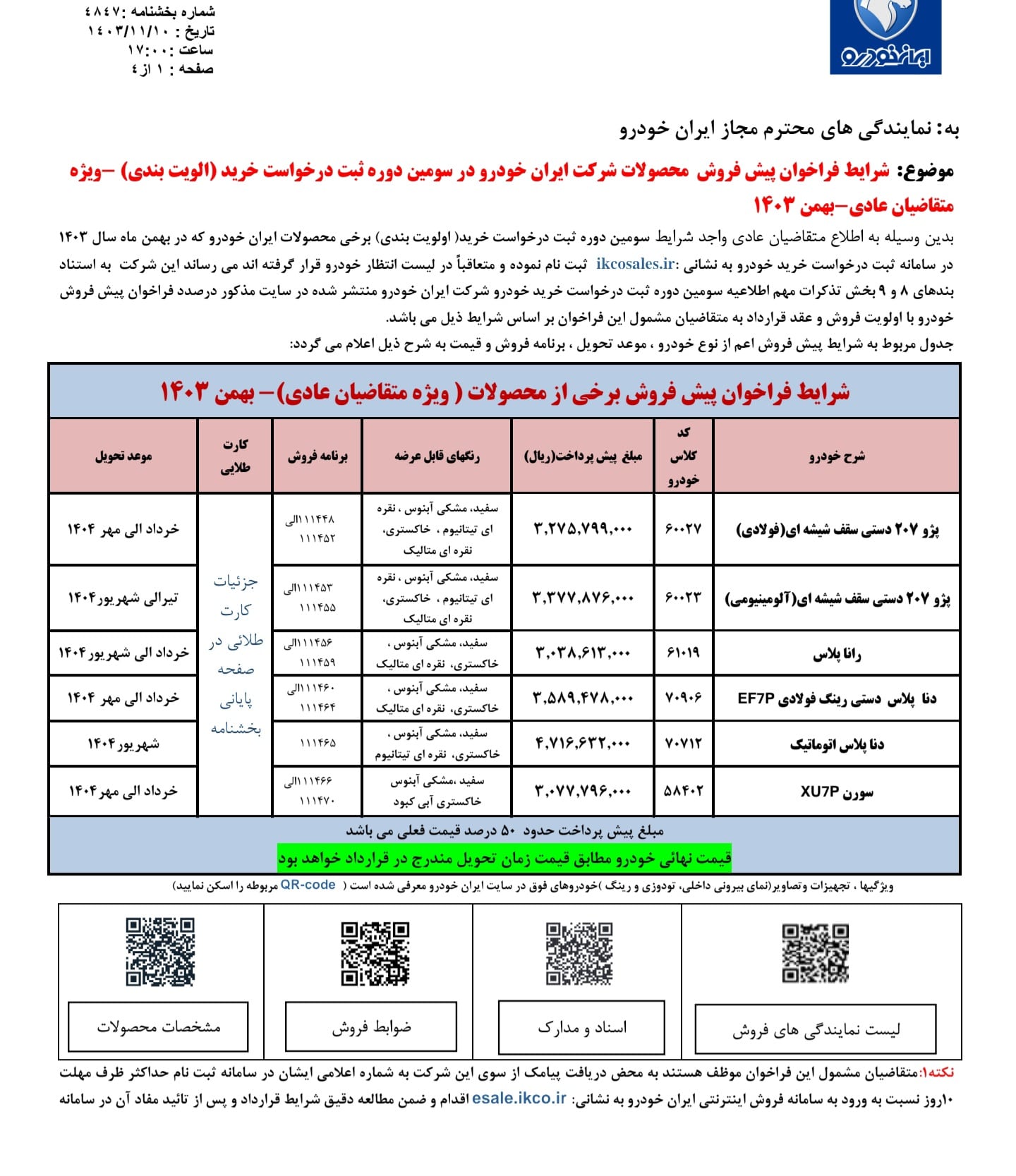 عکس| شرایط پیش فروش 6 محصول پر فروش ایران خودرو ویژه متقاضیان عادی | دیلی فوتبال