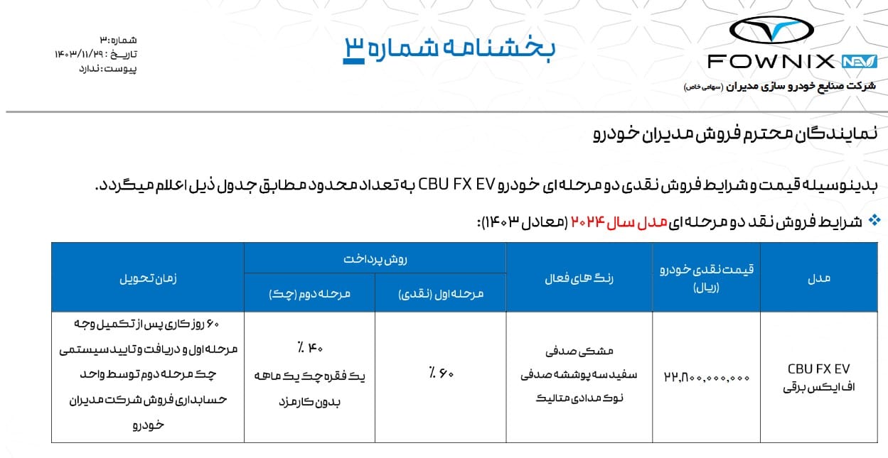 عکس| شرایط فروش اقساطی فونیکس برقی بدون کارمزد در بهمن 1403 | دیلی فوتبال