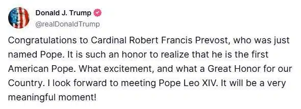 ترامپ انتخاب پاپ لئو چهاردهم را تبریک گفت: افتخار بزرگی برای آمریکا ترامپ انتخاب پاپ لئو چهاردهم را تبریک گفت: افتخار بزرگی برای آمریکا