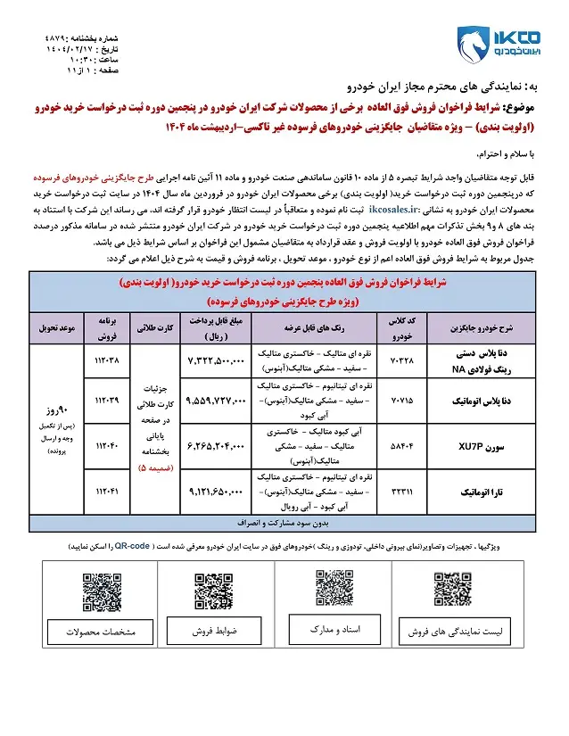 عکس| شرایط فروش فوق العاده محصولات ایران خودرو در اردیبهشت 1404 اعلام شد | دیلی فوتبال