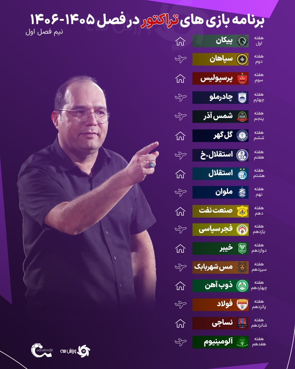 عکس| برنامه کامل بازی های تراکتور در لیگ برتر 1405 | دیلی فوتبال